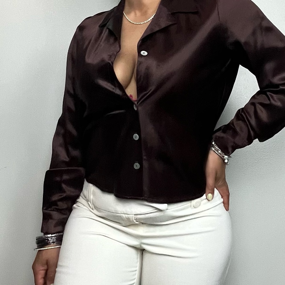 County Seat Brown Satin Blouse
